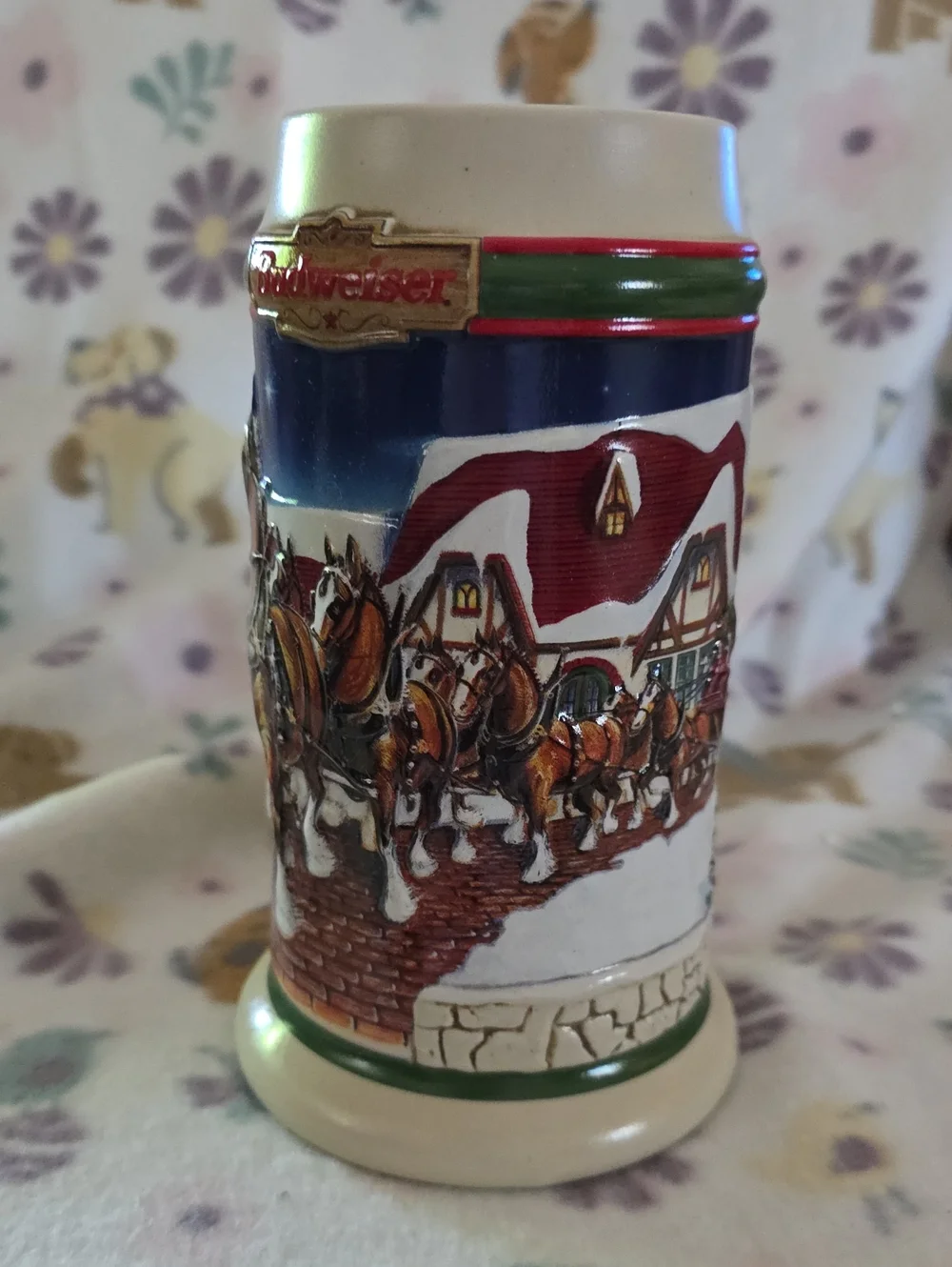 Budweiser White Ceramic Holiday Stein Base - Grant's Farm 1998